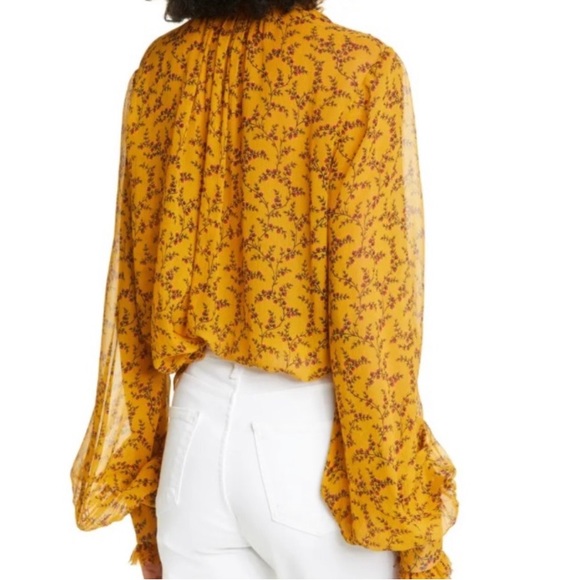 Jonathan Simkhai 100% silk chiffon yellow blouse Large - Picture 3 of 8
